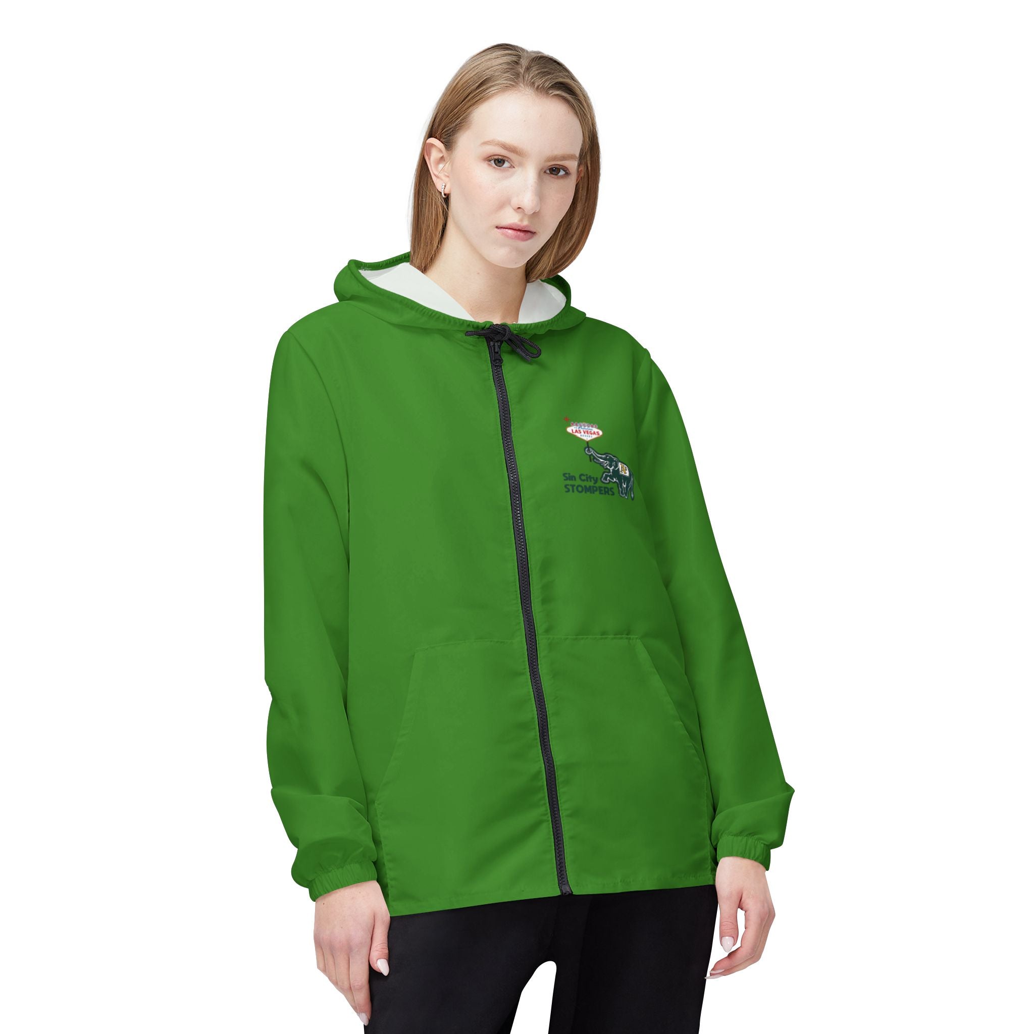 Sin City Stompers Green Hooded Windbreaker - Lightweight All-Weather Shell