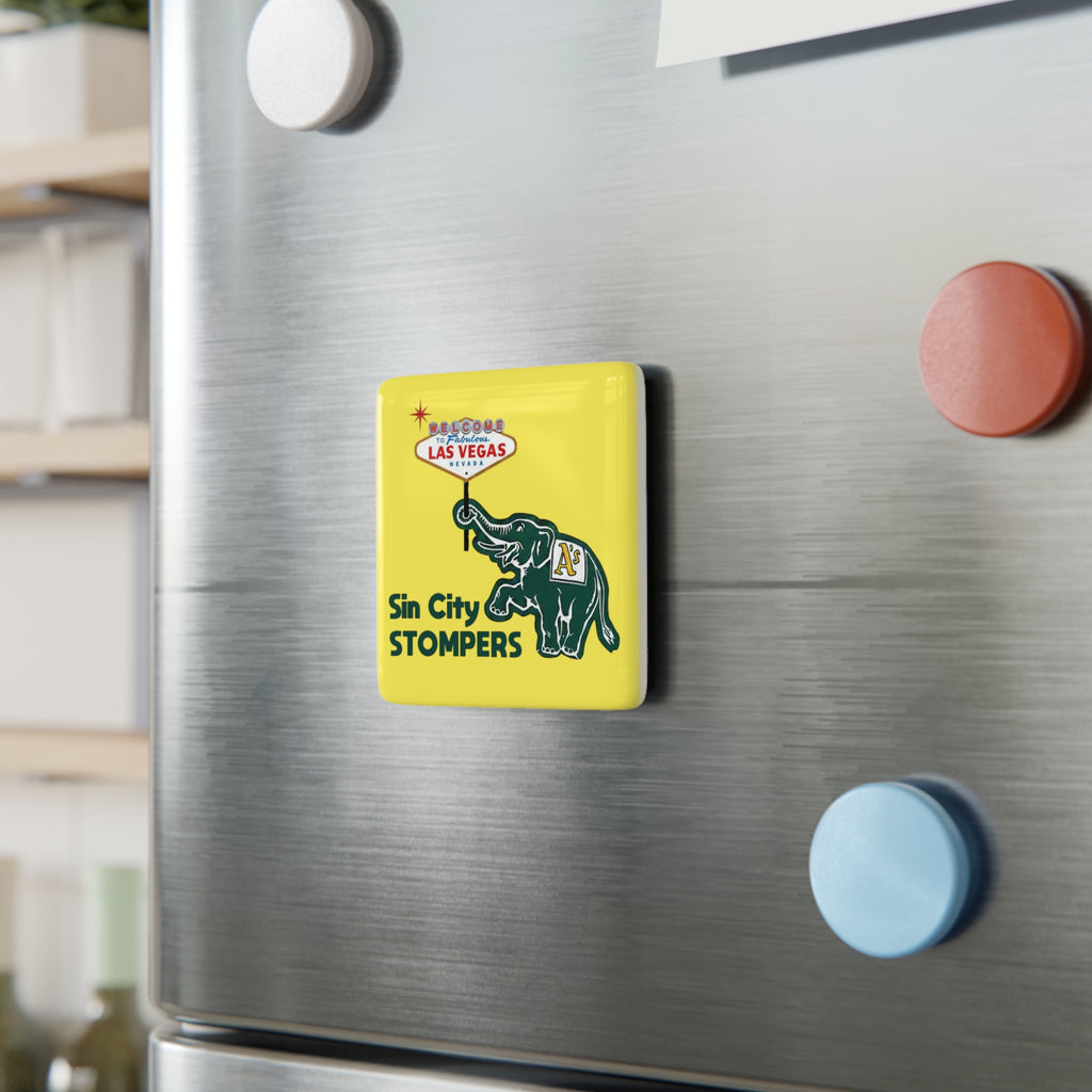 Sin City Stompers Las Vegas Elephant Porcelain Magnet — Square Souvenir Fridge Magnet