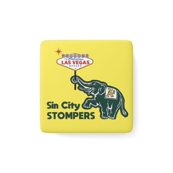 Sin City Stompers Las Vegas Elephant Porcelain Magnet — Square Souvenir Fridge Magnet