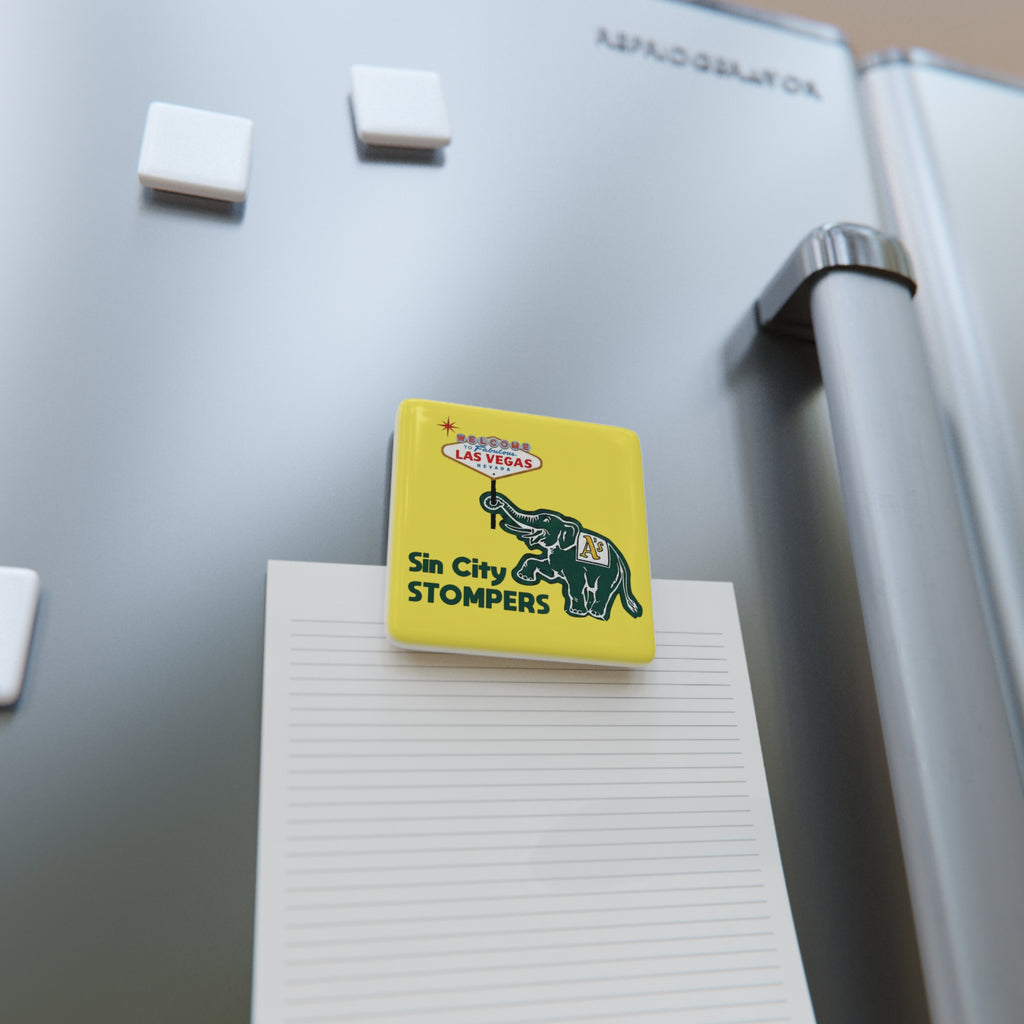 Sin City Stompers Las Vegas Elephant Porcelain Magnet — Square Souvenir Fridge Magnet