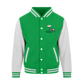 Sin City Stompers Letterman Jacket. Kelly Green/Heather Grey
