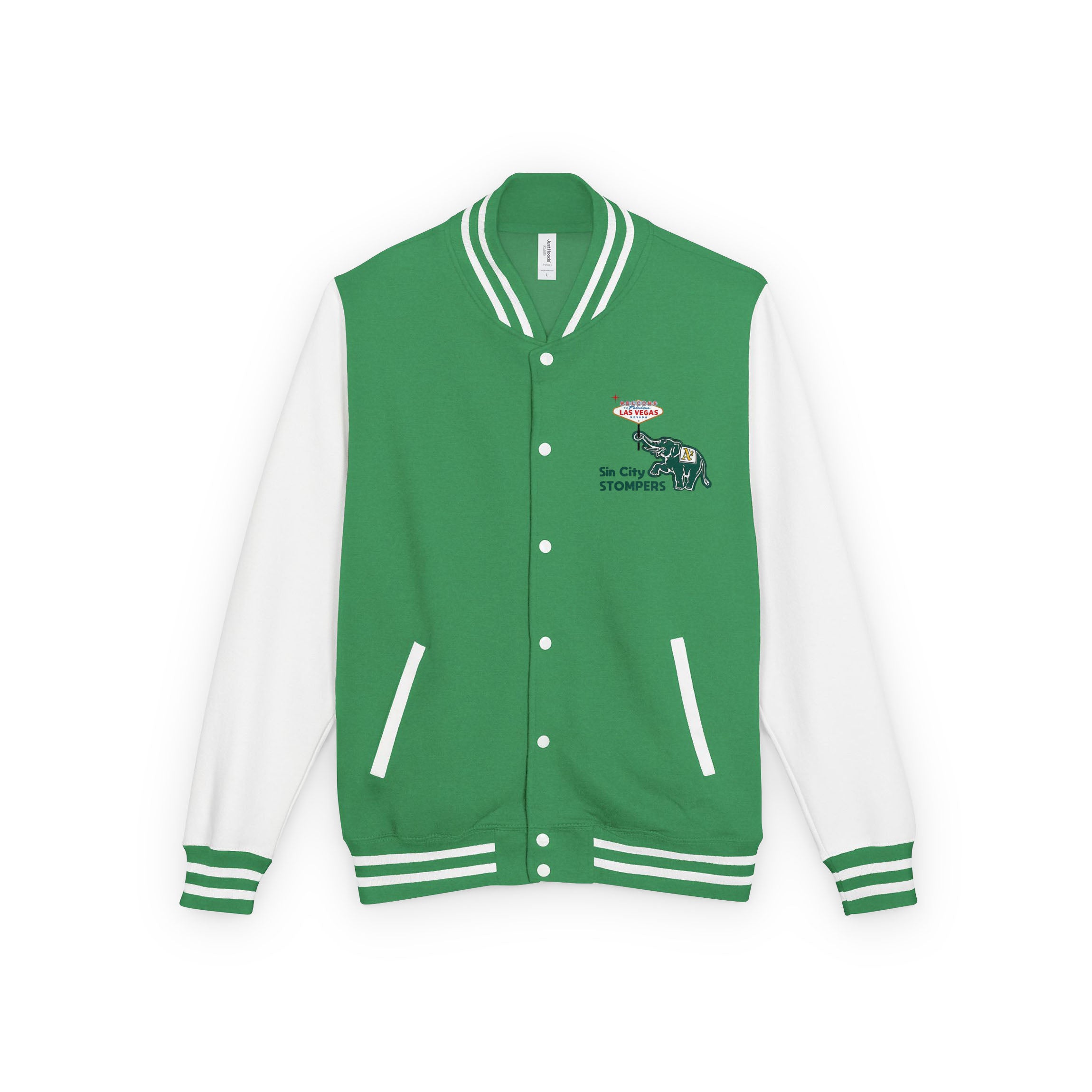 Sin City Stompers Letterman Jacket - Kelly Green / White